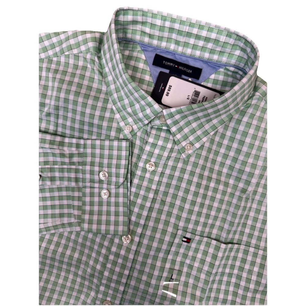 Tommy Hilfiger Gingham Dress Shirt Long Sleeve Button Down Green Large